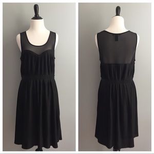 H&M pleated and mesh panel black dress